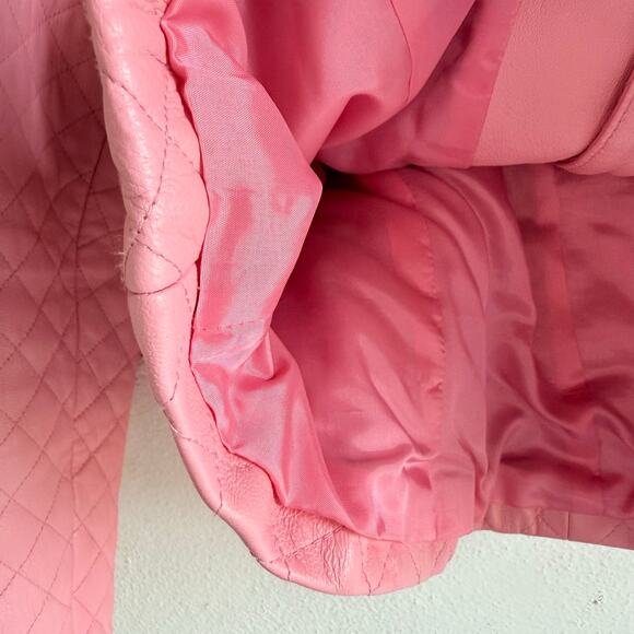 Vtg Leather Jacket Pink Quilted Collarless Womens XL 90s Barbiecore Coquette - Picture 6 of 10